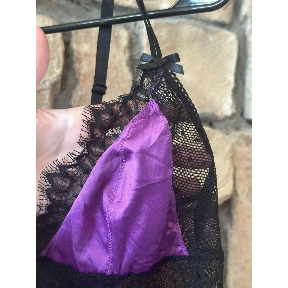 2006 Victoria's Secret Sexy Little Things Lace Sz L Purple Black Slip Dress Y2K
